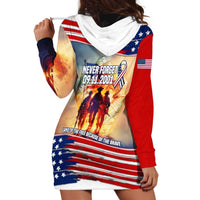 911 Memorial Patriot Day Hoodie Dress American Flag and Soldier Tribute Never Forget - Wonder Print Shop