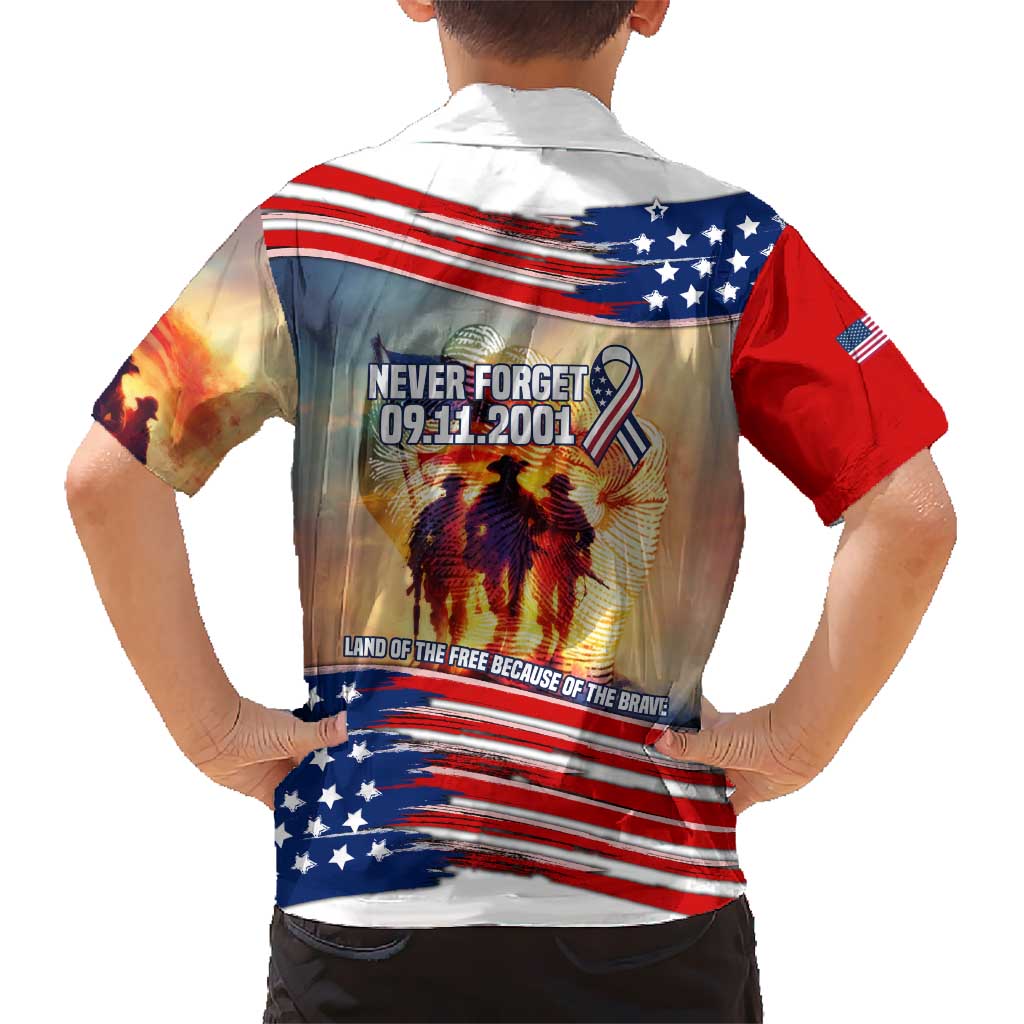 911 Memorial Patriot Day Kid Hawaiian Shirt American Flag and Soldier Tribute Never Forget - Wonder Print Shop