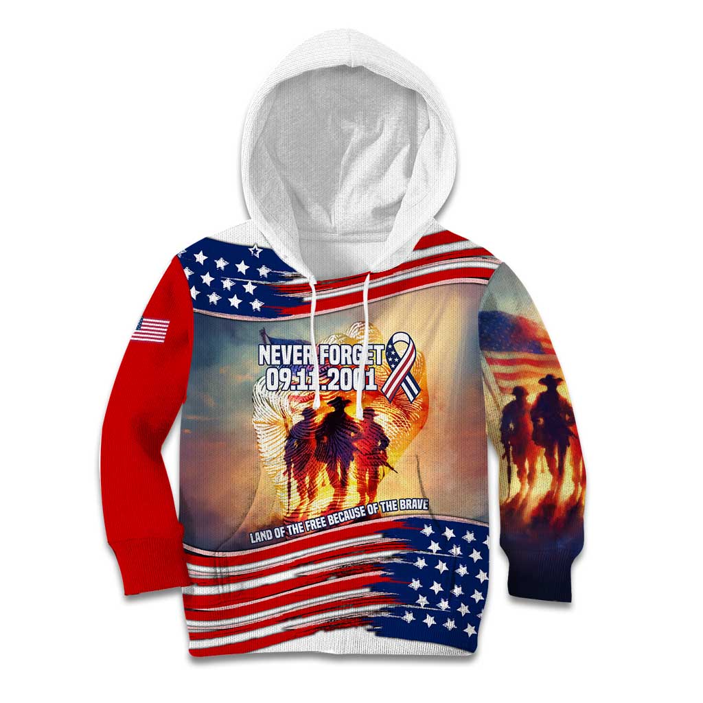 911 Memorial Patriot Day Kid Hoodie American Flag and Soldier Tribute Never Forget - Wonder Print Shop