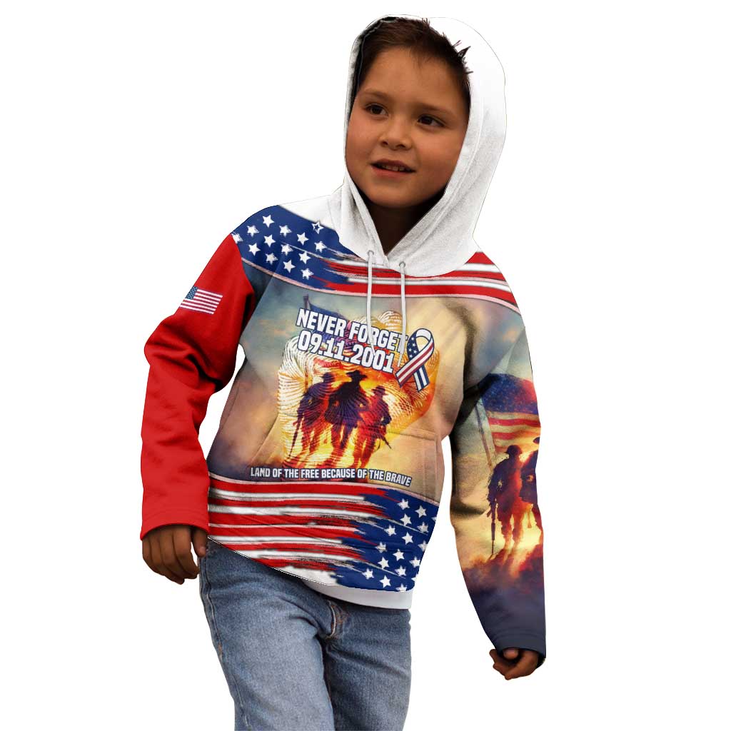 911 Memorial Patriot Day Kid Hoodie American Flag and Soldier Tribute Never Forget - Wonder Print Shop