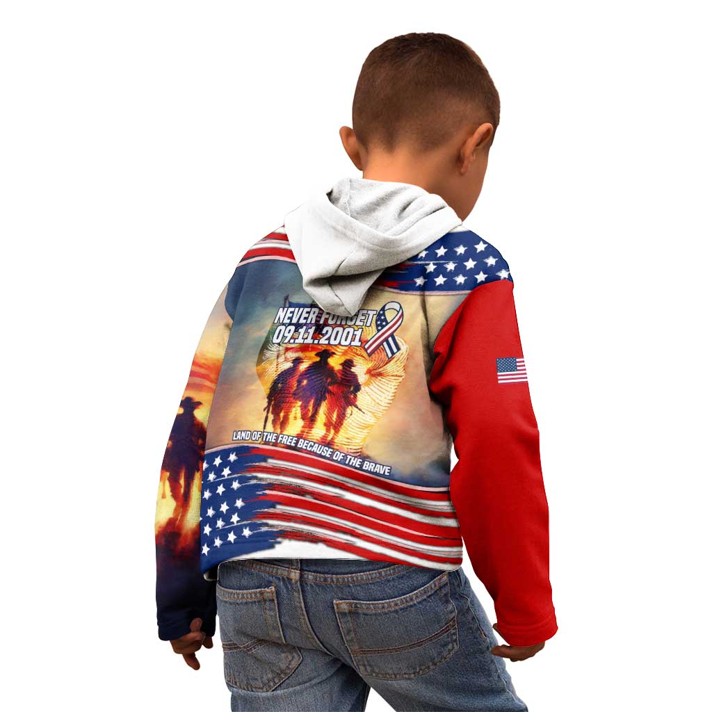 911 Memorial Patriot Day Kid Hoodie American Flag and Soldier Tribute Never Forget - Wonder Print Shop