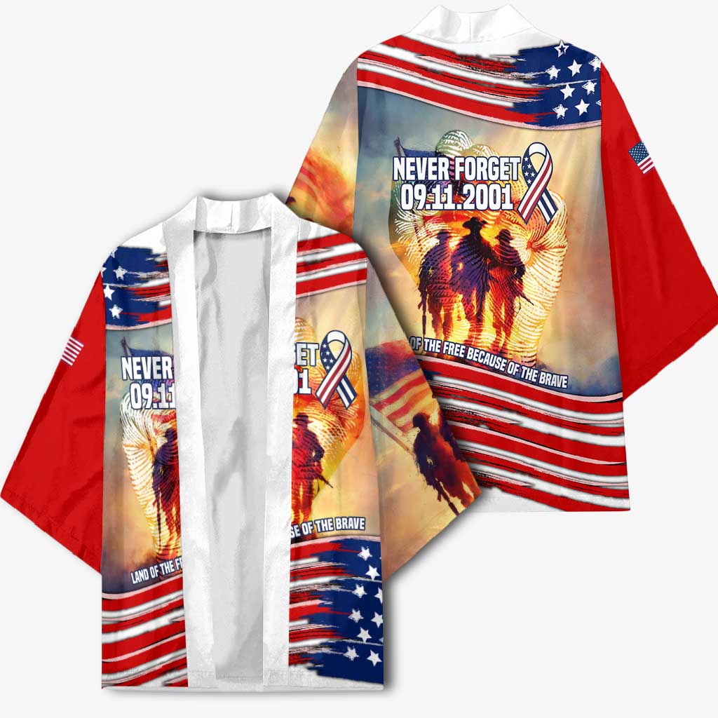 911 Memorial Patriot Day Kimono American Flag and Soldier Tribute Never Forget - Wonder Print Shop