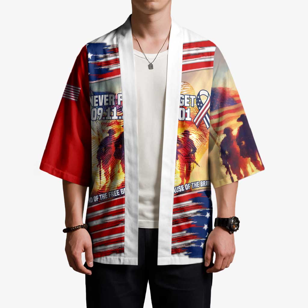 911 Memorial Patriot Day Kimono American Flag and Soldier Tribute Never Forget - Wonder Print Shop