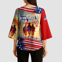 911 Memorial Patriot Day Kimono Sleeve Blouse American Flag and Soldier Tribute Never Forget - Wonder Print Shop