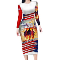 911 Memorial Patriot Day Long Sleeve Bodycon Dress American Flag and Soldier Tribute Never Forget - Wonder Print Shop