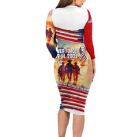911 Memorial Patriot Day Long Sleeve Bodycon Dress American Flag and Soldier Tribute Never Forget - Wonder Print Shop