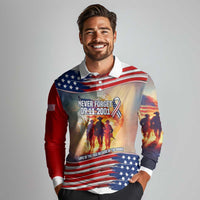 911 Memorial Patriot Day Long Sleeve Polo Shirt American Flag and Soldier Tribute Never Forget - Wonder Print Shop