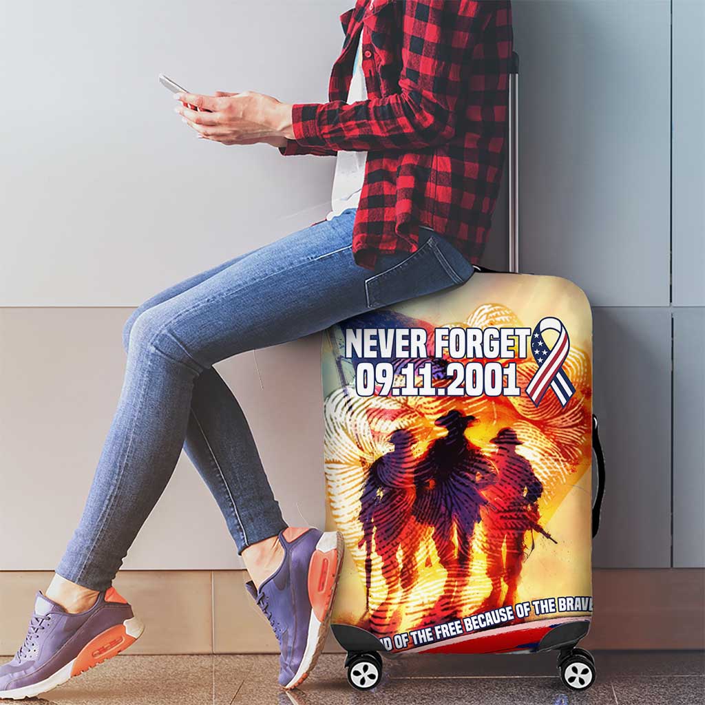 911 Memorial Patriot Day Luggage Cover American Flag and Soldier Tribute Never Forget - Wonder Print Shop