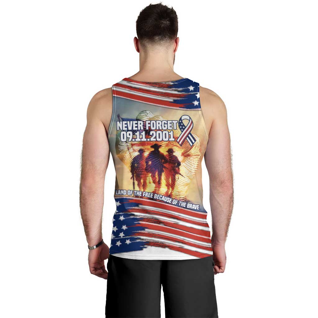 911 Memorial Patriot Day Men Tank Top American Flag and Soldier Tribute Never Forget - Wonder Print Shop