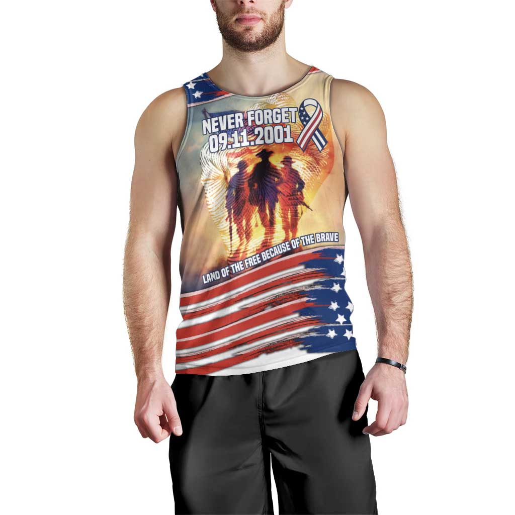911 Memorial Patriot Day Men Tank Top American Flag and Soldier Tribute Never Forget - Wonder Print Shop