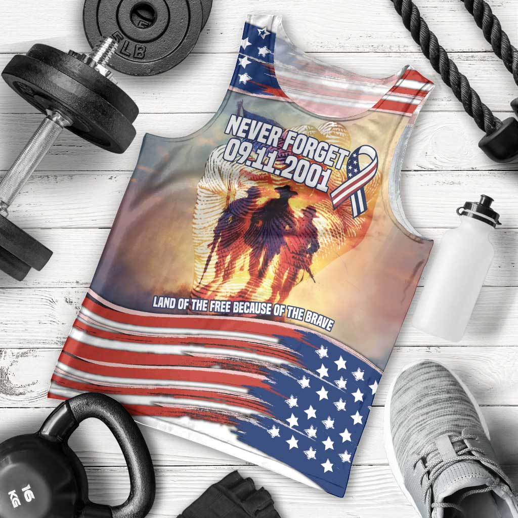 911 Memorial Patriot Day Men Tank Top American Flag and Soldier Tribute Never Forget - Wonder Print Shop