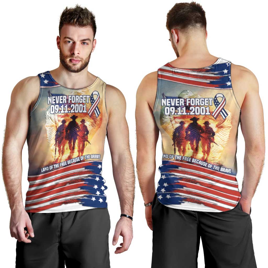 911 Memorial Patriot Day Men Tank Top American Flag and Soldier Tribute Never Forget - Wonder Print Shop
