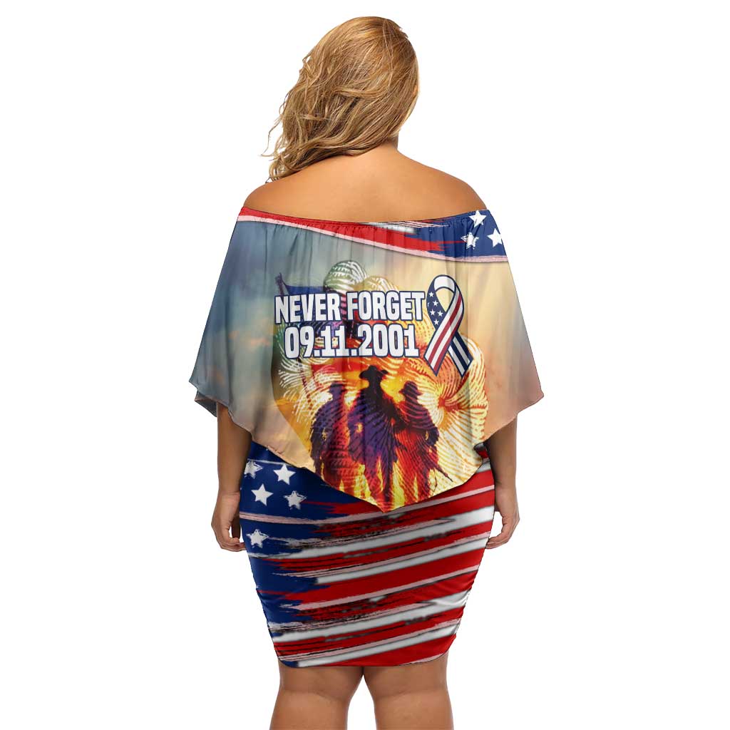 911 Memorial Patriot Day Off Shoulder Short Dress American Flag and Soldier Tribute Never Forget - Wonder Print Shop