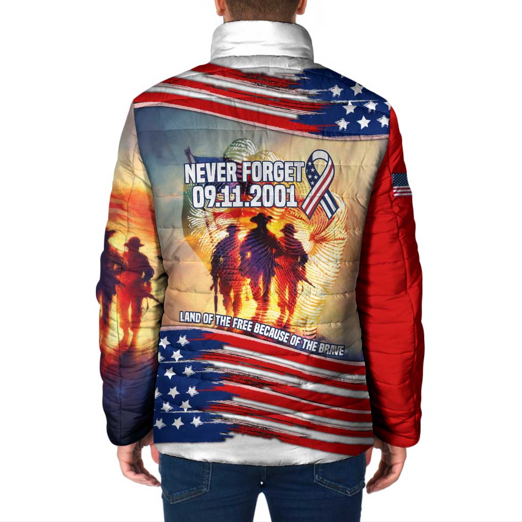 911 Memorial Patriot Day Padded Jacket American Flag and Soldier Tribute Never Forget - Wonder Print Shop