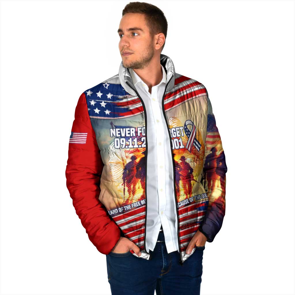 911 Memorial Patriot Day Padded Jacket American Flag and Soldier Tribute Never Forget - Wonder Print Shop