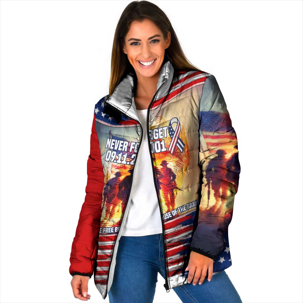 911 Memorial Patriot Day Padded Jacket American Flag and Soldier Tribute Never Forget - Wonder Print Shop