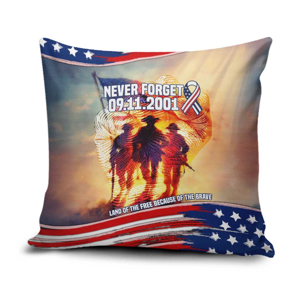 911 Memorial Patriot Day Pillow Cover American Flag and Soldier Tribute Never Forget - Wonder Print Shop