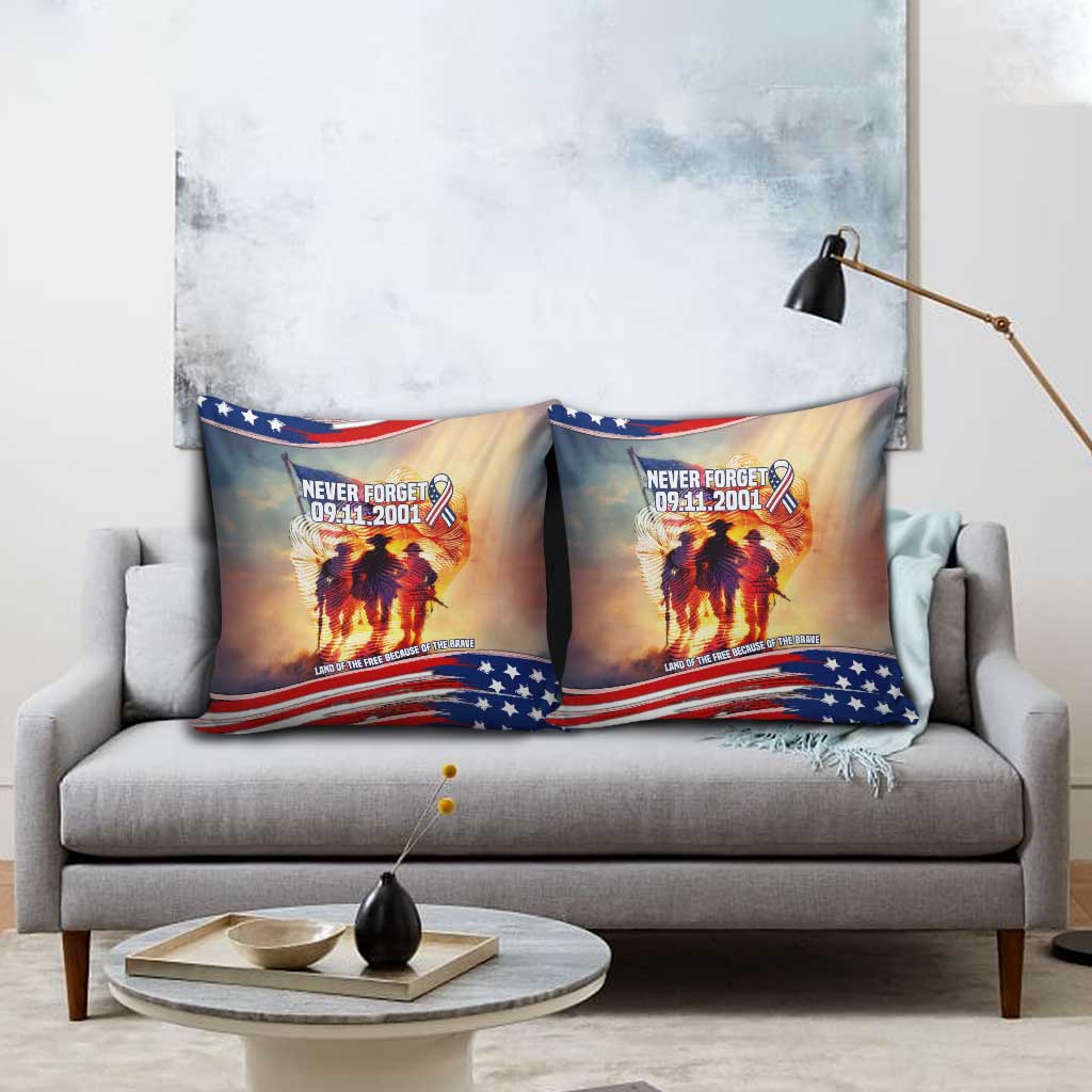 911 Memorial Patriot Day Pillow Cover American Flag and Soldier Tribute Never Forget - Wonder Print Shop