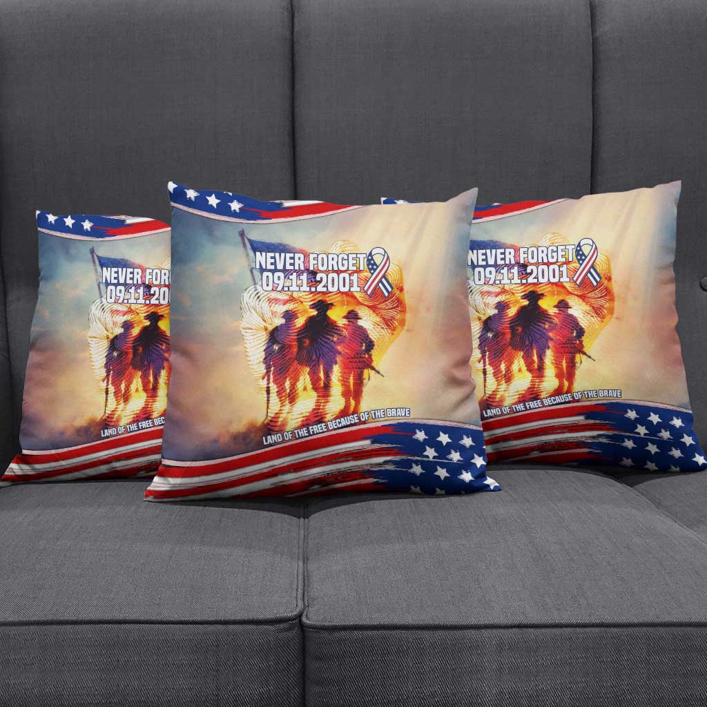 911 Memorial Patriot Day Pillow Cover American Flag and Soldier Tribute Never Forget - Wonder Print Shop