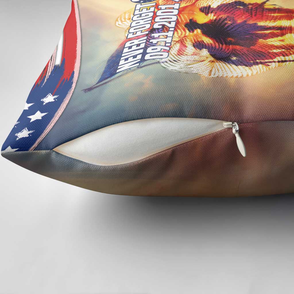911 Memorial Patriot Day Pillow Cover American Flag and Soldier Tribute Never Forget - Wonder Print Shop