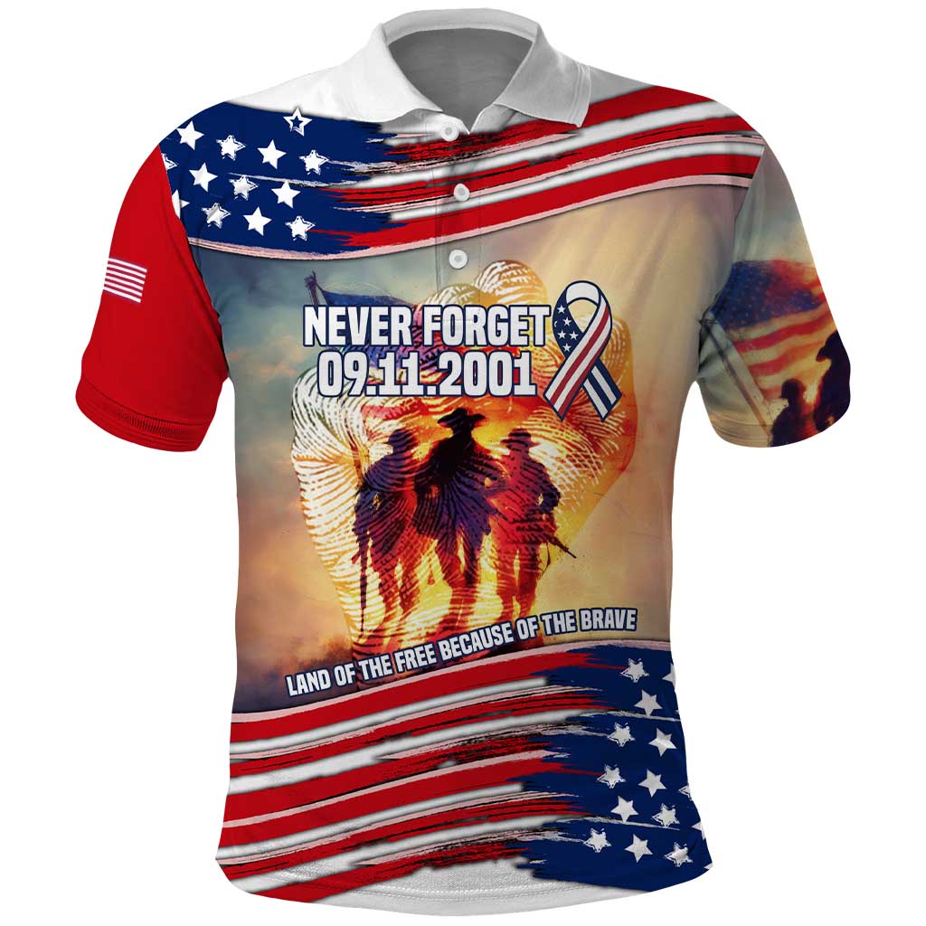 911 Memorial Patriot Day Polo Shirt American Flag and Soldier Tribute Never Forget - Wonder Print Shop