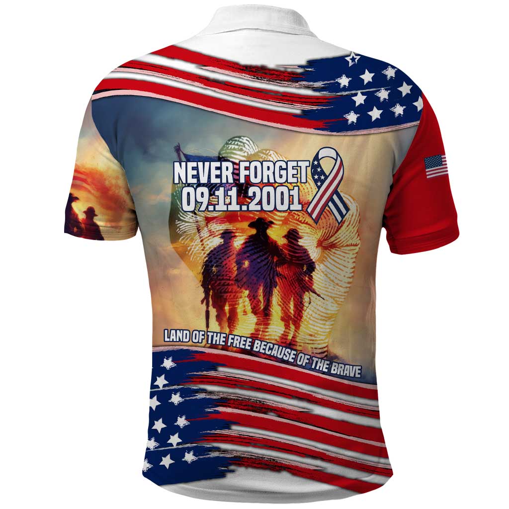 911 Memorial Patriot Day Polo Shirt American Flag and Soldier Tribute Never Forget - Wonder Print Shop