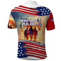 911 Memorial Patriot Day Polo Shirt American Flag and Soldier Tribute Never Forget - Wonder Print Shop