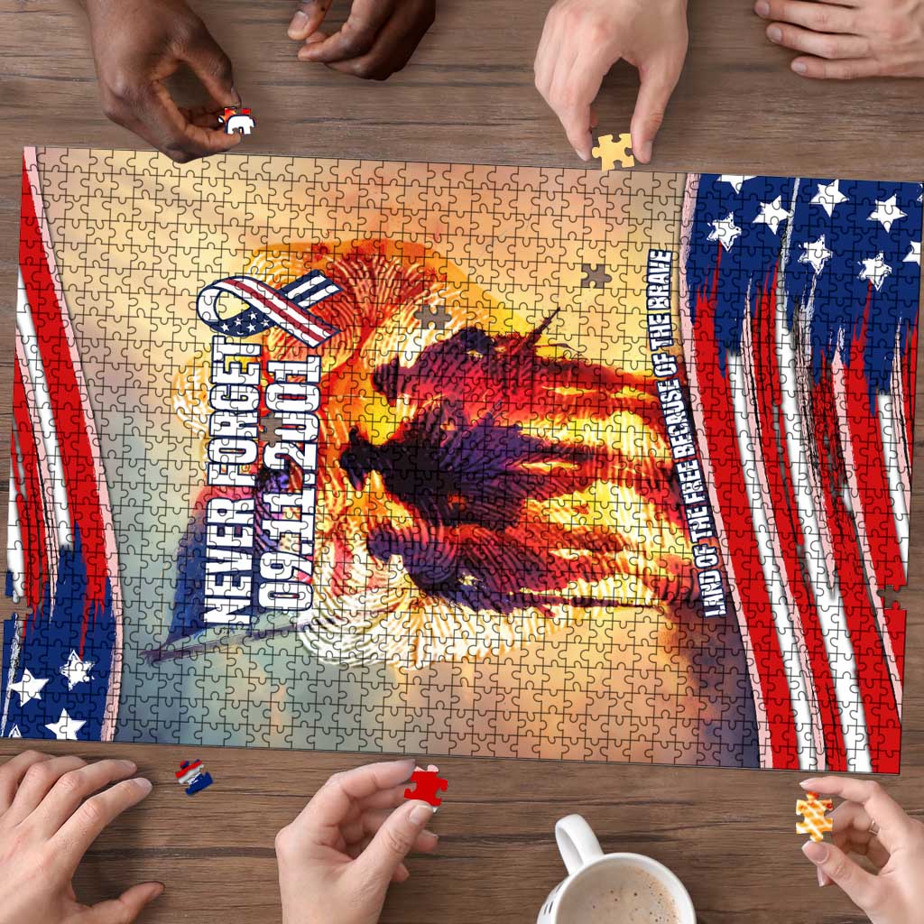 911 Memorial Patriot Day Puzzle American Flag and Soldier Tribute Never Forget - Wonder Print Shop