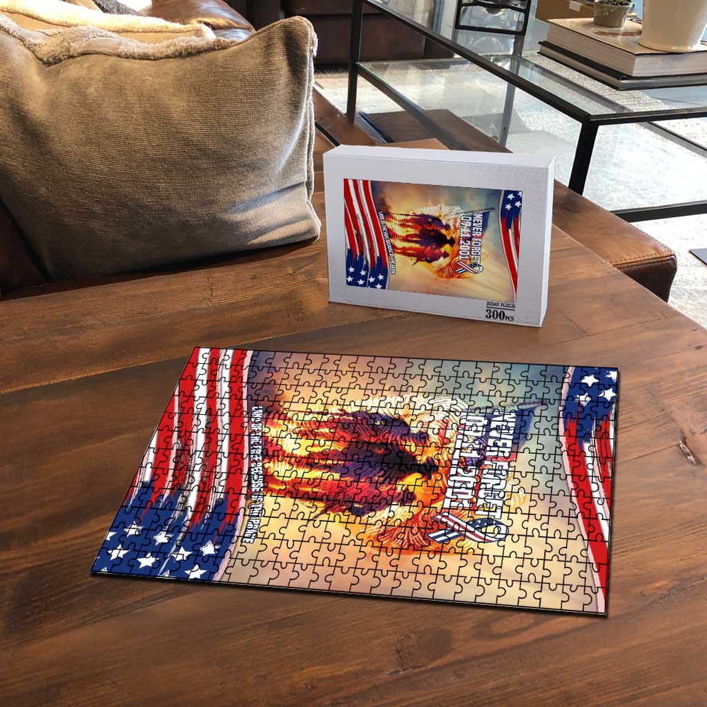 911 Memorial Patriot Day Puzzle American Flag and Soldier Tribute Never Forget - Wonder Print Shop