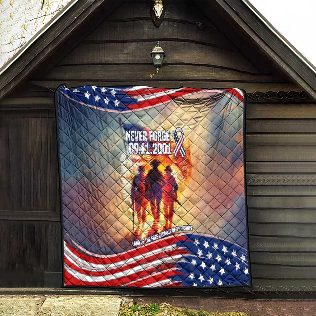 911 Memorial Patriot Day Quilt American Flag and Soldier Tribute Never Forget - Wonder Print Shop