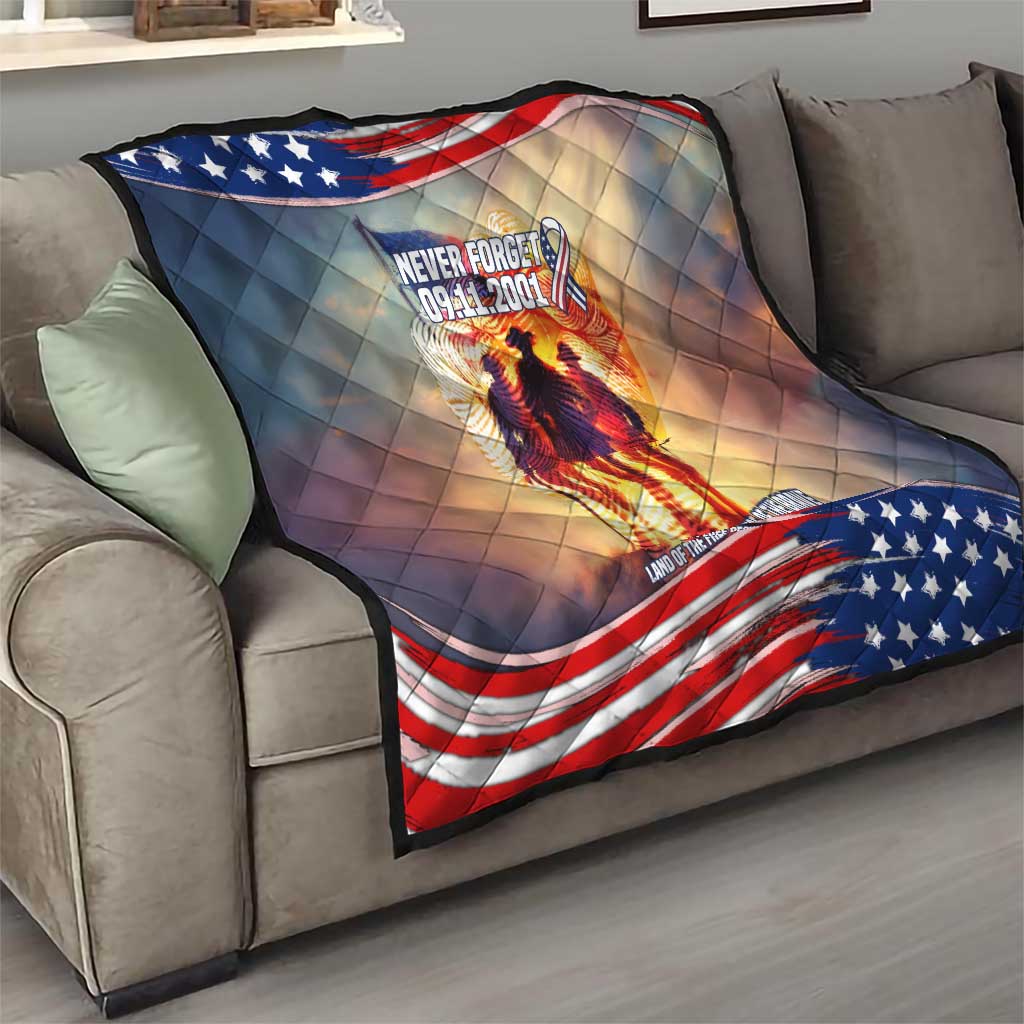 911 Memorial Patriot Day Quilt American Flag and Soldier Tribute Never Forget - Wonder Print Shop