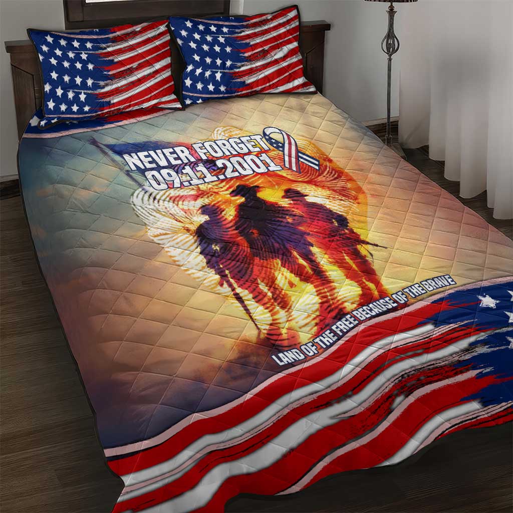 911 Memorial Patriot Day Quilt Bed Set American Flag and Soldier Tribute Never Forget - Wonder Print Shop