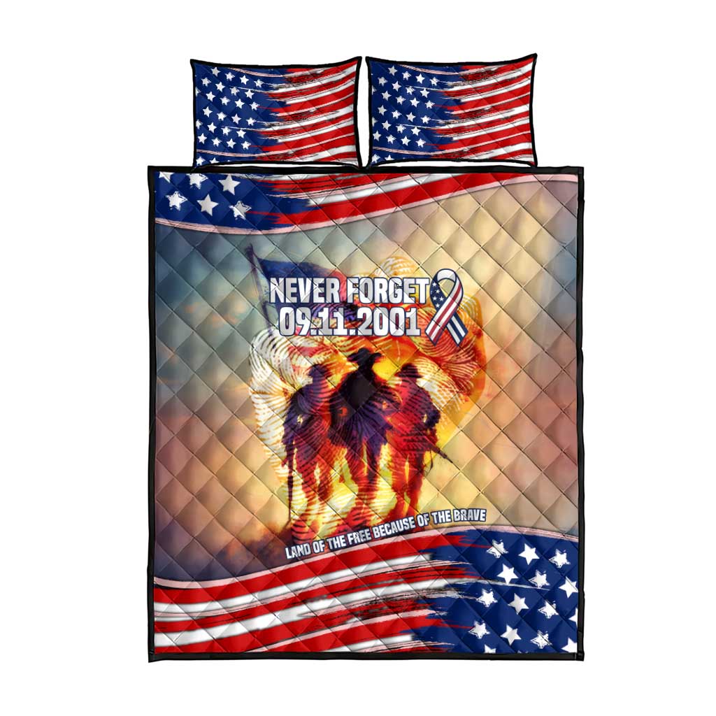 911 Memorial Patriot Day Quilt Bed Set American Flag and Soldier Tribute Never Forget - Wonder Print Shop