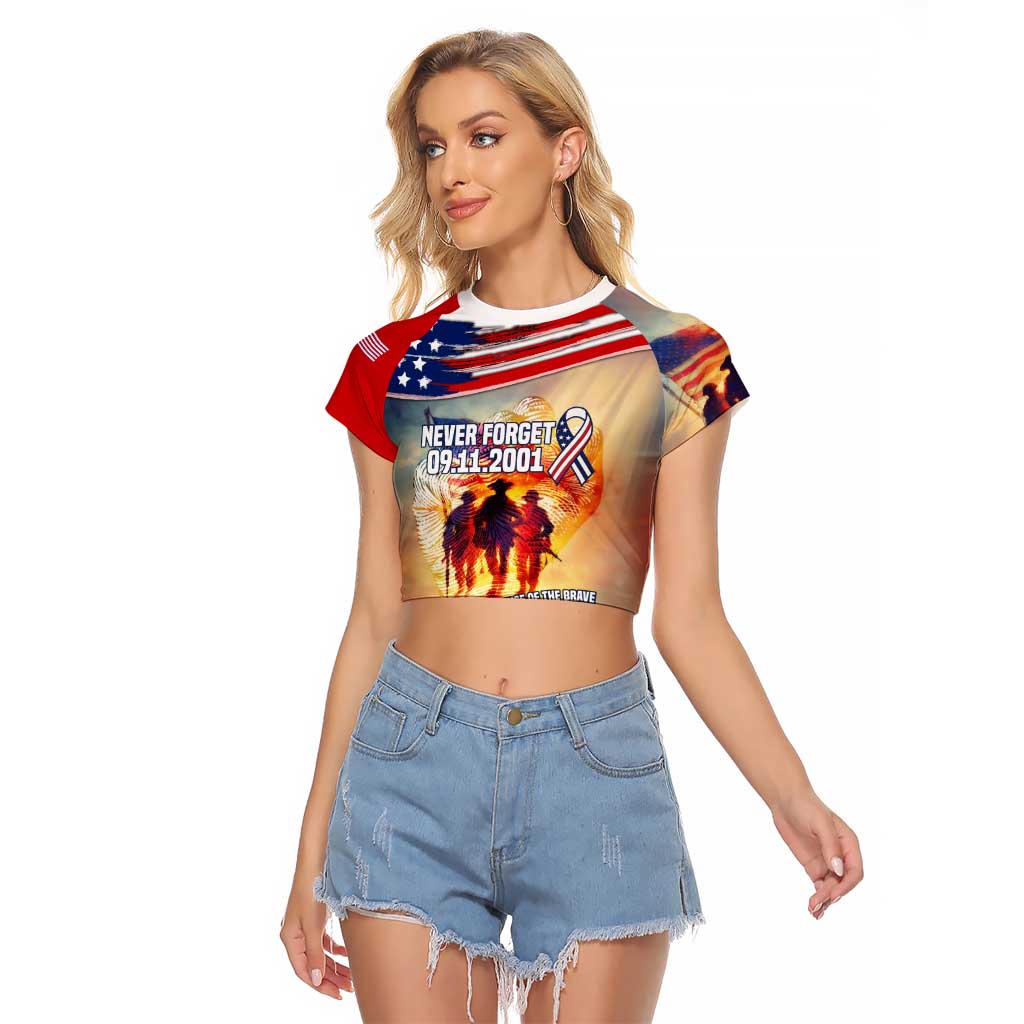 911 Memorial Patriot Day Raglan Cropped T Shirt American Flag and Soldier Tribute Never Forget - Wonder Print Shop