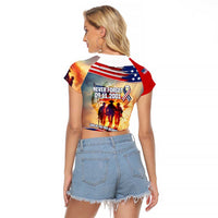 911 Memorial Patriot Day Raglan Cropped T Shirt American Flag and Soldier Tribute Never Forget - Wonder Print Shop