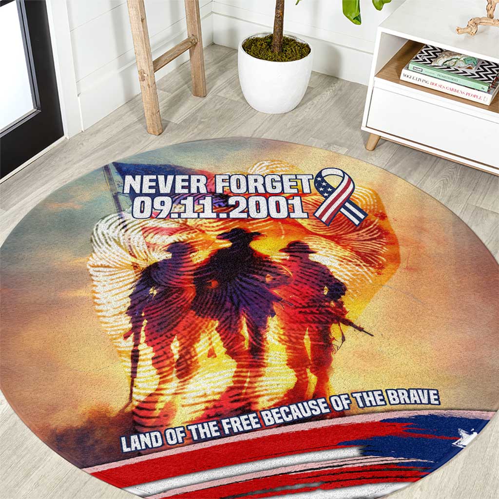 911 Memorial Patriot Day Round Carpet American Flag and Soldier Tribute Never Forget - Wonder Print Shop