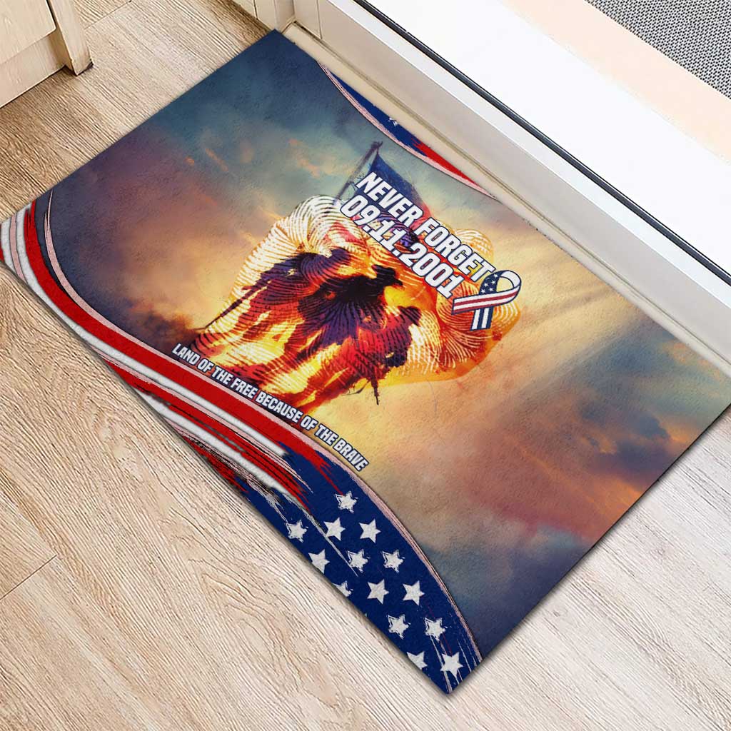 911 Memorial Patriot Day Rubber Doormat American Flag and Soldier Tribute Never Forget - Wonder Print Shop