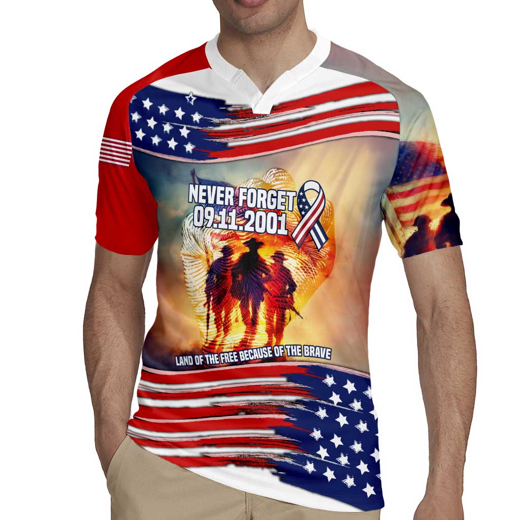 911 Memorial Patriot Day Rugby Jersey American Flag and Soldier Tribute Never Forget - Wonder Print Shop