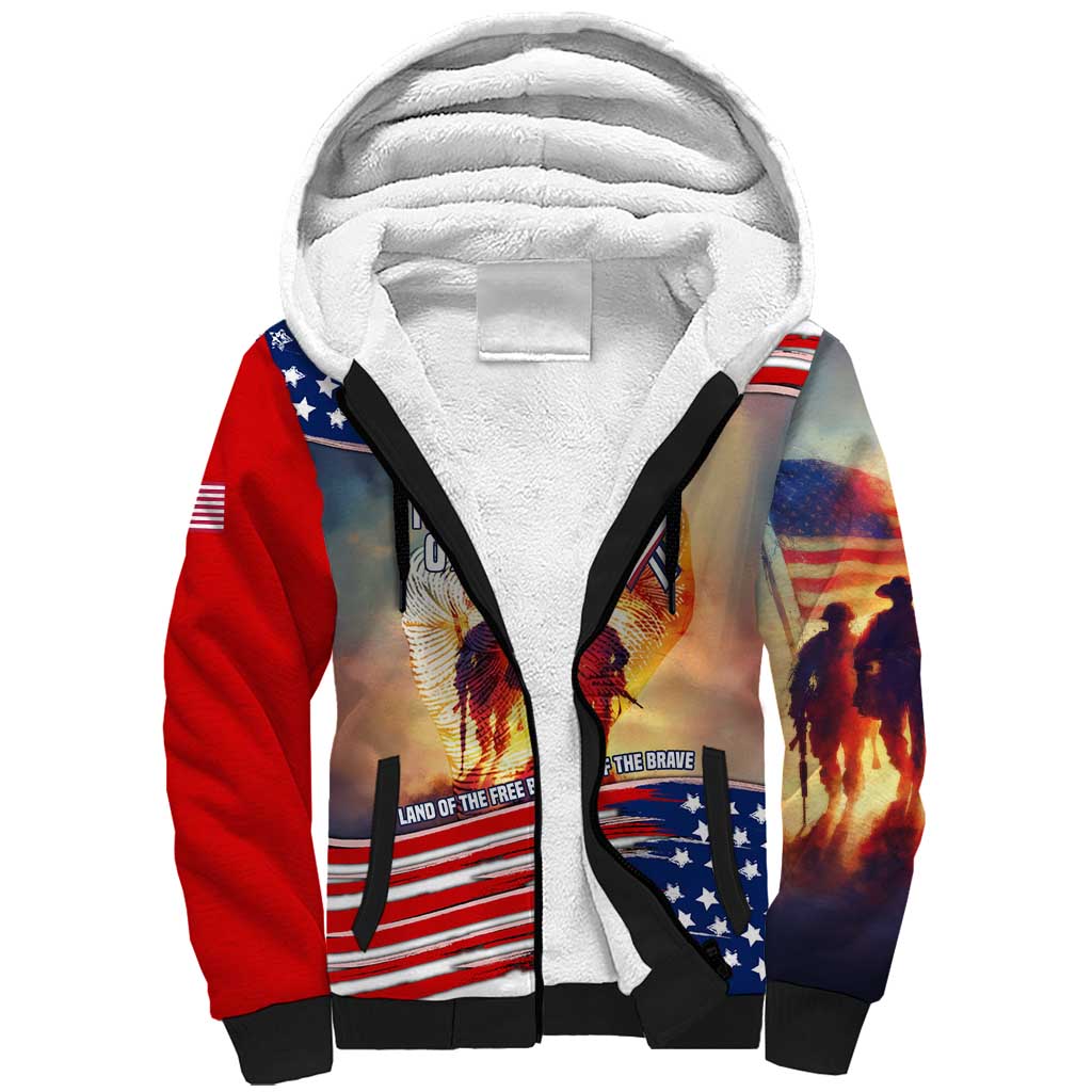911 Memorial Patriot Day Sherpa Hoodie American Flag and Soldier Tribute Never Forget - Wonder Print Shop