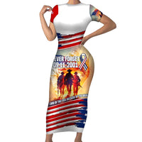 911 Memorial Patriot Day Short Sleeve Bodycon Dress American Flag and Soldier Tribute Never Forget - Wonder Print Shop