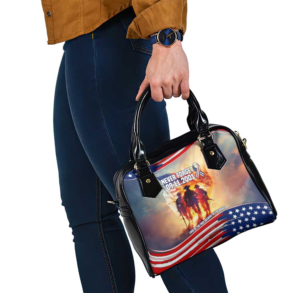911 Memorial Patriot Day Shoulder Handbag American Flag and Soldier Tribute Never Forget - Wonder Print Shop
