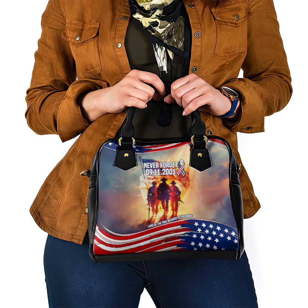 911 Memorial Patriot Day Shoulder Handbag American Flag and Soldier Tribute Never Forget - Wonder Print Shop