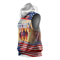 911 Memorial Patriot Day Sleeveless Hoodie American Flag and Soldier Tribute Never Forget - Wonder Print Shop