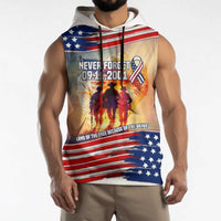 911 Memorial Patriot Day Sleeveless Hoodie American Flag and Soldier Tribute Never Forget - Wonder Print Shop