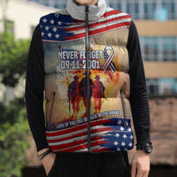 911 Memorial Patriot Day Sleeveless Puffer Jacket American Flag and Soldier Tribute Never Forget - Wonder Print Shop