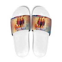 911 Memorial Patriot Day Slide Sandals American Flag and Soldier Tribute Never Forget - Wonder Print Shop