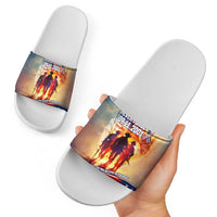 911 Memorial Patriot Day Slide Sandals American Flag and Soldier Tribute Never Forget - Wonder Print Shop