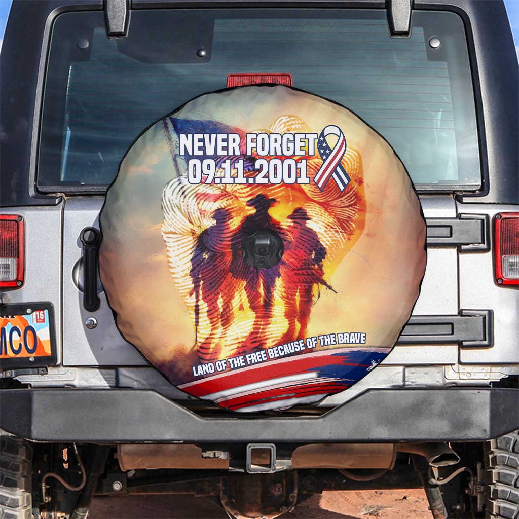 911 Memorial Patriot Day Spare Tire Cover American Flag and Soldier Tribute Never Forget - Wonder Print Shop