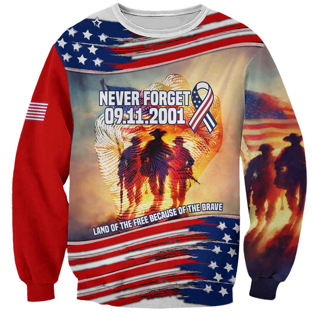 911 Memorial Patriot Day Sweatshirt American Flag and Soldier Tribute Never Forget - Wonder Print Shop