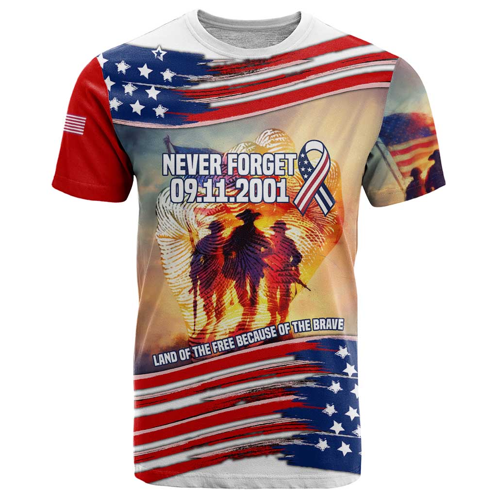 911 Memorial Patriot Day T Shirt American Flag and Soldier Tribute Never Forget - Wonder Print Shop